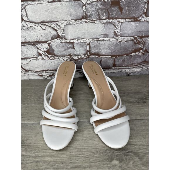 Cole Haan Adella White Leather Straps Heel Slides Sandals Women’s Sz 10B US/41EU - Picture 15 of 16
